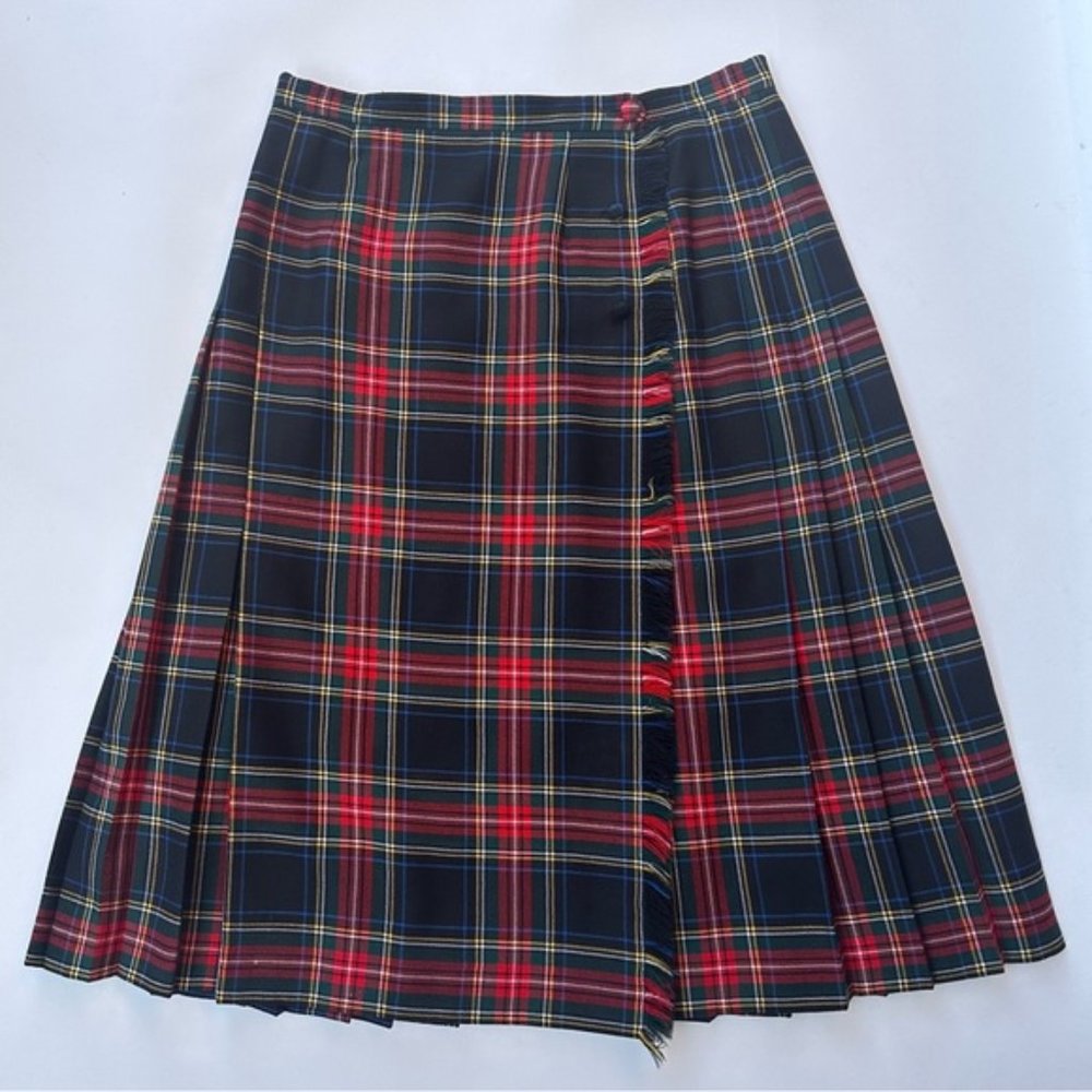 Vintage 100% Wool Genuine Tartan Kilt / Plaid Wrap Midi Skirt size 14